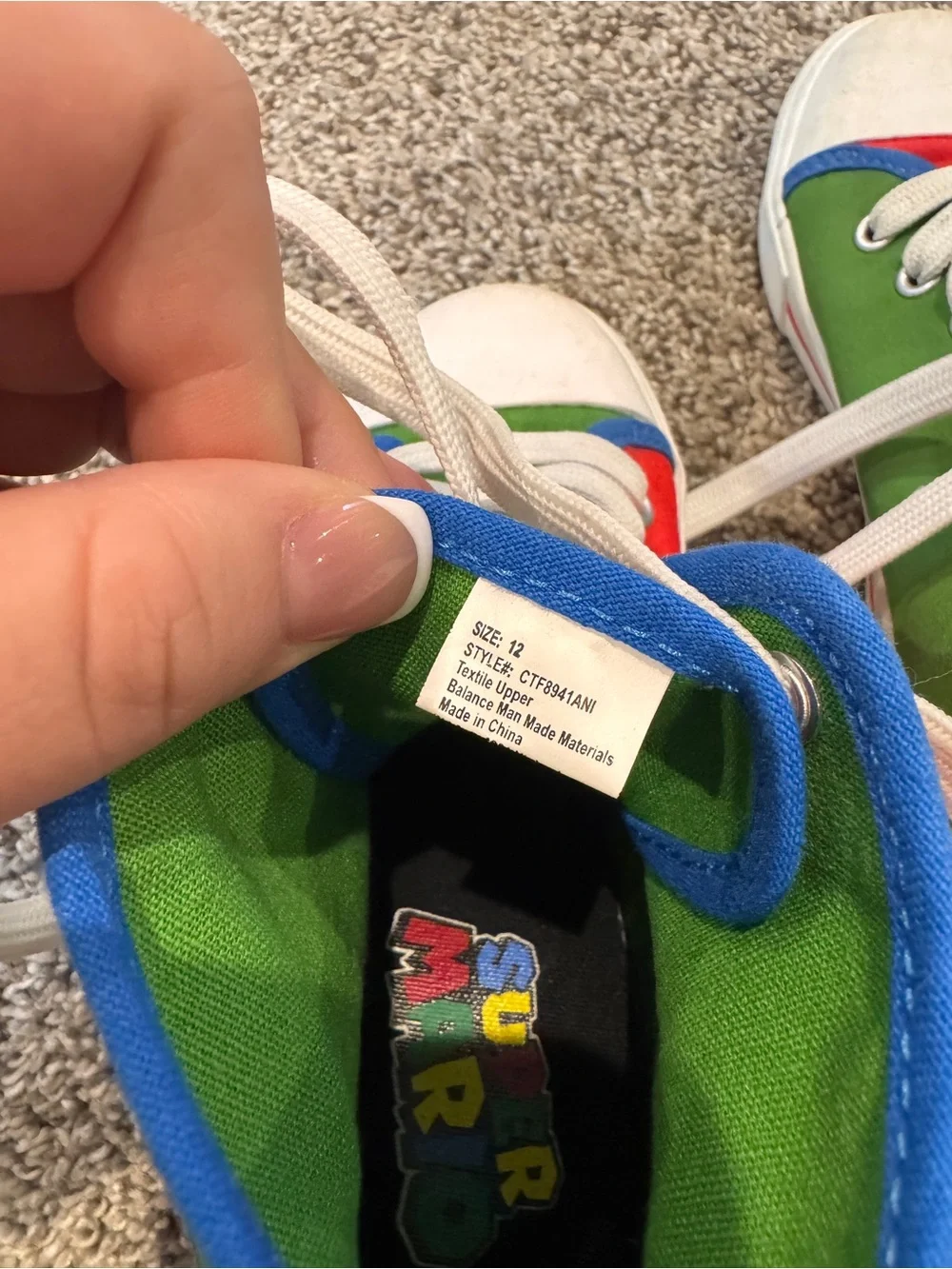 Kids Mario Luigi and Yoshi Red & Green high top Lace-Up Sneakers size 12 kids